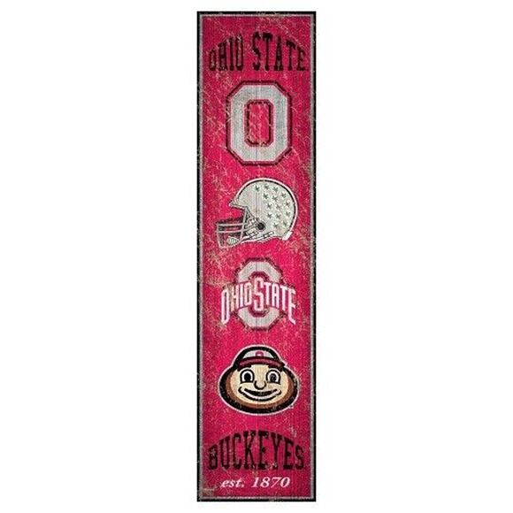 NCAA Ohio State Buckeyes Heritage Sign Vertical 6'' x 24'' Distressed Retro - Picture 1 of 3